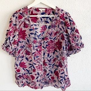 Lucky Brand Boho Style Floral Print Top L